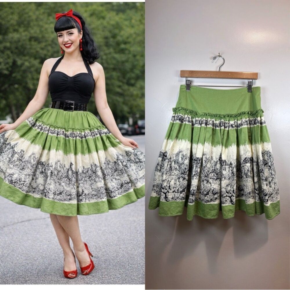 Gadzooks Skirt Rock a Billy Vintage Pleated Green Black Women's Size Small Retro